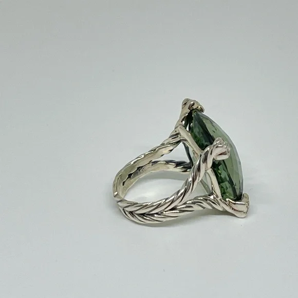 David Yurman Cushion On Point ring in silver, diamonds and prasiolite - Picture 9 of 13